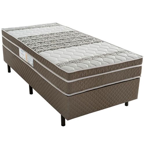 Cama Box de Solteiro Biflex Ilhéus com Molas Ensacadas e Euro Pillow 63x88x188cm - Marrom/Bege Estampado