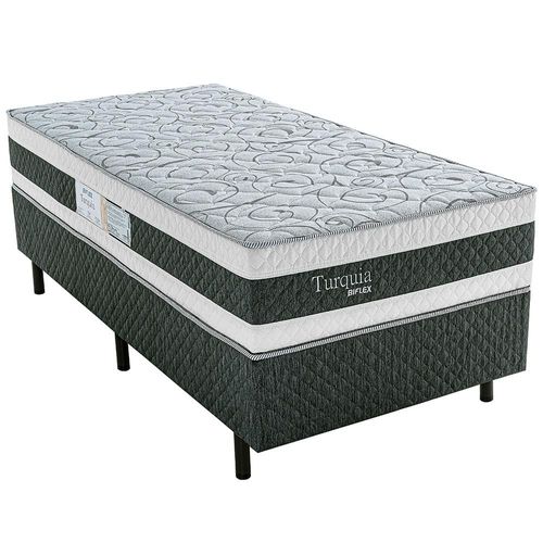 Cama Box de Solteiro Biflex Turquia com Molas Ensacadas e Pillow Inn 69x88x188cm - Branco/Grafite