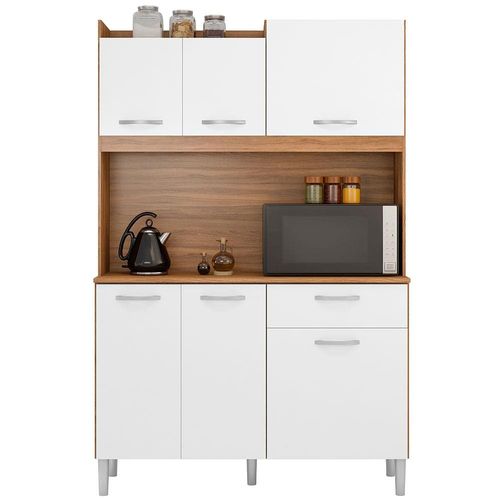 Cozinha Compacta Demóbile Íris com 6 Portas e 1 Gaveta - 120 cm de Largura Avena/Grafito