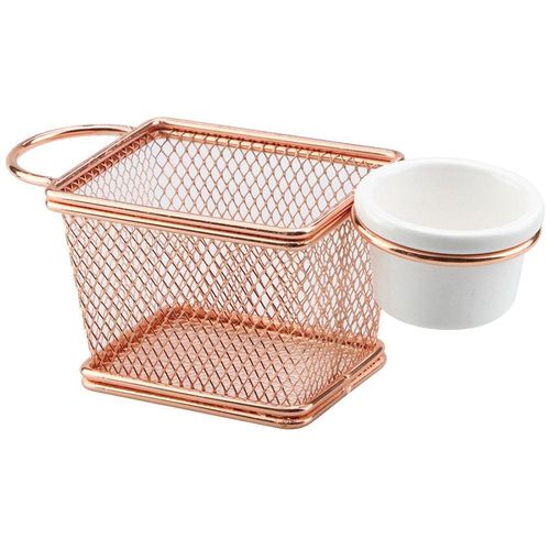 Mini Cesta Retangular Dynasty em Aço Inox com Molheira - Rosé