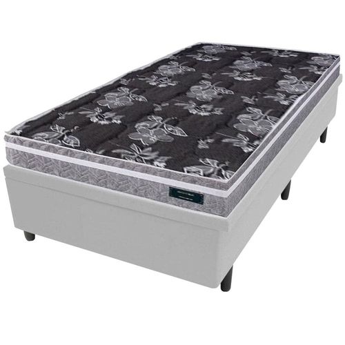 Colchão de Solteiro Globalflex Versalitis D33 + Base Box MGA Lift Cotton com Baú e Pistão à Gás 58x88x188cm - Cinza/Branco/Preto Floral