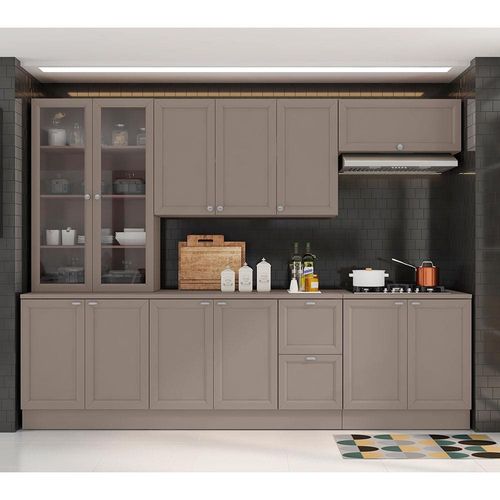 Cozinha Completa Poliman Unna com 12 Portas, 2 Gavetas e 7 Prateleiras - 270cm de largura Fumê