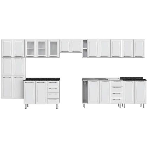 Cozinha Completa Itatiaia Diamante com 22 Portas, 8 Gavetas e 15 Prateleiras - 435cm de largura - Branco