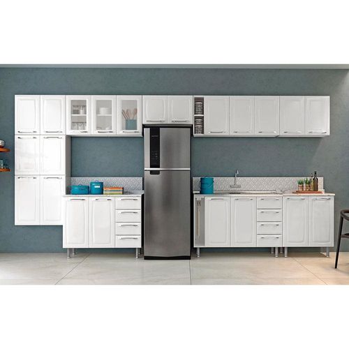 Cozinha Completa Itatiaia Diamante com 22 Portas, 8 Gavetas e 15 Prateleiras - 435cm de largura - Branco