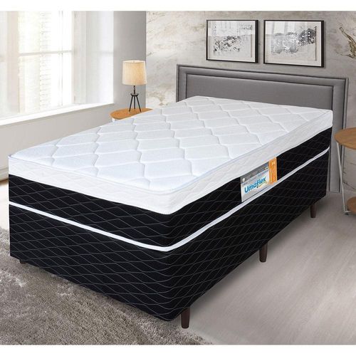 Cama Box de Solteiro Umaflex + Colchão de Solteiro Umaflex Fascinium com Molas Ensacadas 67x88x188 cm - Preto/Branco