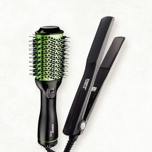Escova Secadora Taiff Easy Oval 1200W – Verde + Chapinha | Prancha Taiff Clássica Cerâmica 180°C – Preta 220V