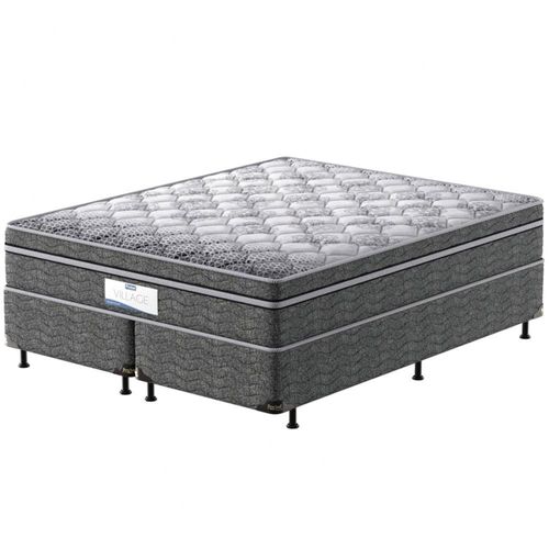 Cama Box Queen Size Probel Village D28 com Molas Ensacadas e Pillow Euro 68x158x198cm - Branco/Preto