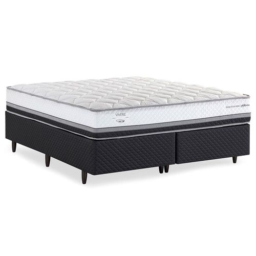 Cama Box Queen Size Herval C1634 com Molas Ensacadas e Pillow Top One Side 67x158x198cm - Cinza/Preto