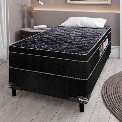 Cama Box de Solteiro Portobel + Colchão de Solteiro Portobel Diplomata Orthopedic com Espuma D-45 65x88x188 cm - Preto