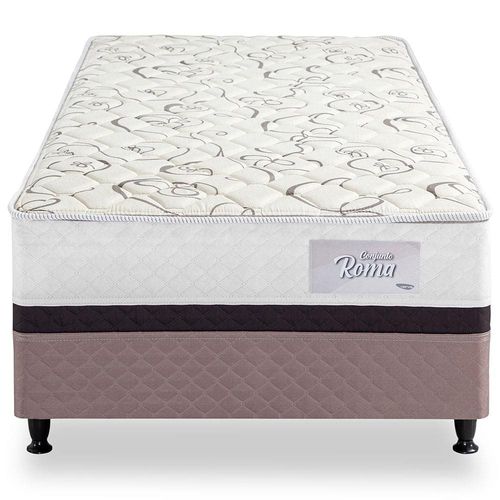 Cama Box Conjugada Solteiro Herval Roma Ortopédico com Pillow Top, Espuma D60 e Tecido Poliéster 53x88x188 cm - Marrom/Bege/Branco