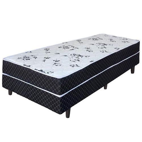 Cama Box Conjugado de Solteiro Umaflex New Native Plus D28 com Revestimento em Poliéster 51x88x188cm - Preto/Branco Floral