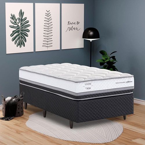 Cama Box de Solteiro Herval C1634 com Molas Ensacadas e Pillow Top One Side 67x88x188cm - Cinza/Preto