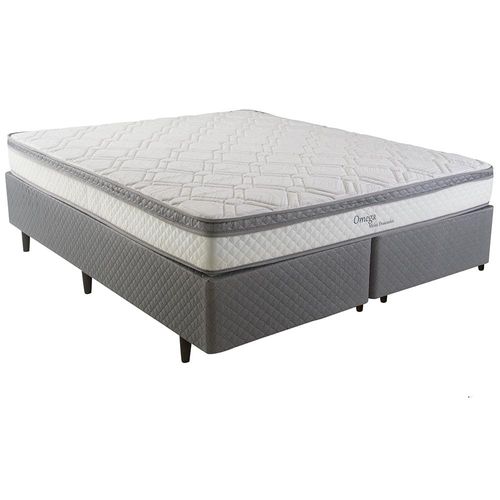 Cama Box Queen Size Herval Ômega com Pillow Top e Molas Ensacadas 61x158x198cm - Cinza/Branco