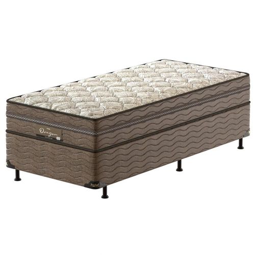 Cama Box Solteiro Probel Óregon com Euro Pillow e Molas Prolastic 62x88x188 cm - Bege/Marrom