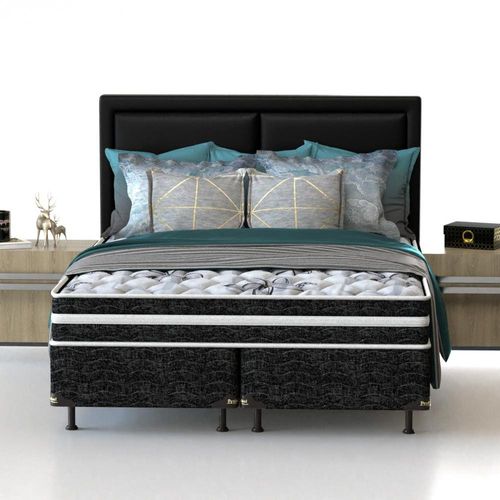 Cama Box Queen Size Probel Guarda Costas Premium Hiper Firme Espuma D20, 28 e 40 60x158x198cm - Branco/Preto