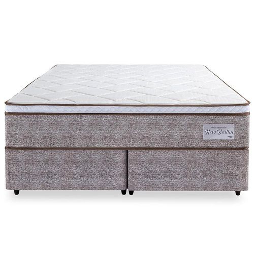 Cama Box Queen Size Herval New Berlim com Euro Pillow, Molas Ensacadas 59x158x198 cm - Palha/Bege/Branco