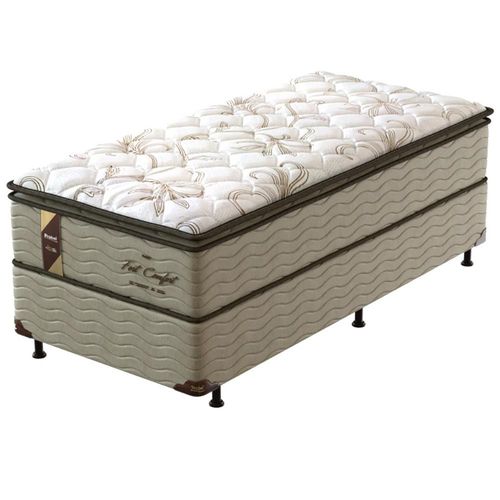 Cama Box de Solteiro Probel Fort Comfort com Pillow Top e Molas Prolastic 72x88x188cm - Branco/Bege