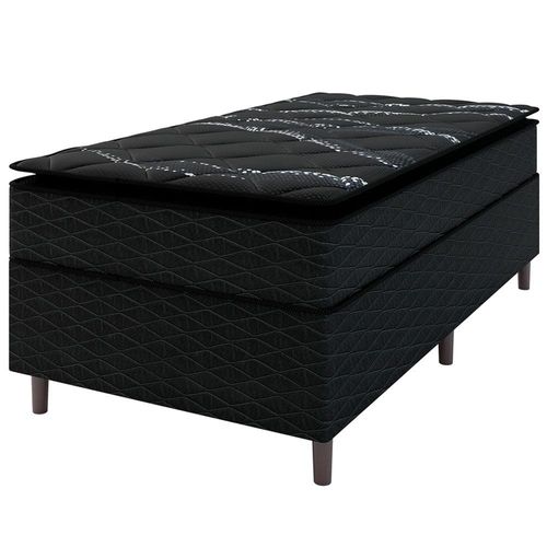 Cama Box de Solteiro Umaflex New Itália Black com Molas Ensacadas, Revestimento em Jacquard e Pillow Top D26 63X88X188cm - Preto