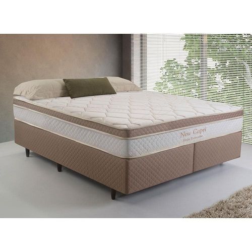 Cama Box Queen Size Herval New Capri com Euro Pillow, Molas Ensacadas 54x158x198 cm - Branco/Marrom/Bege