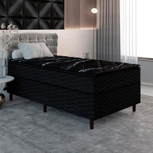 Cama Box de Solteiro Umaflex New Itália Black com Molas Ensacadas, Revestimento em Jacquard e Pillow Top D26 63X88X188cm - Preto