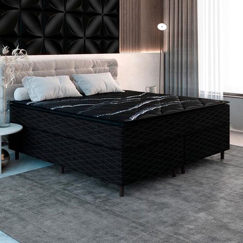 Cama Box Queen Size Umaflex New Itália Black com Molas Ensacadas, Revestimento em Jacquard e Pillow Top D26 158 cm de largura - Preto