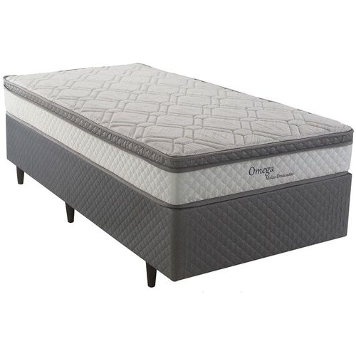 Cama Box de Solteiro Herval Ômega com Pillow Top, Molas Ensacadas 50x88x188 cm - Cinza/Branco