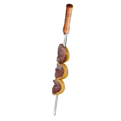 Espeto Simples Utimil em Aço Inox e Madeira - 95 cm