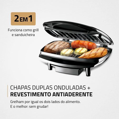 Grill Mondial Premium Max Grill G-07 com Espátula e Bandeja Coletora - Preto/Inox 110V