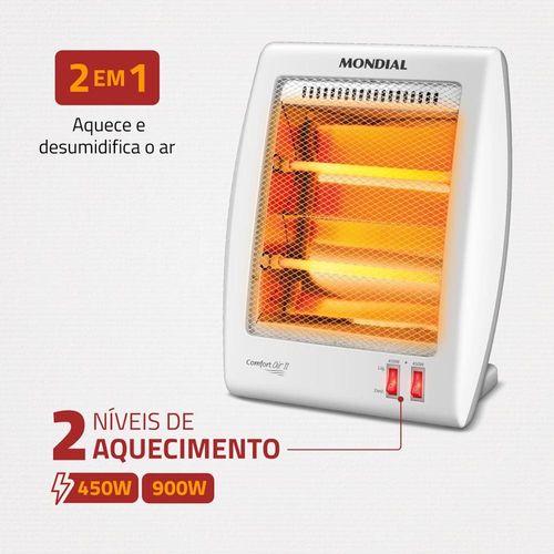 Aquecedor Halógeno Mondial Quartzo Comfort Air II A-15 900W - Branco/Cinza 110v