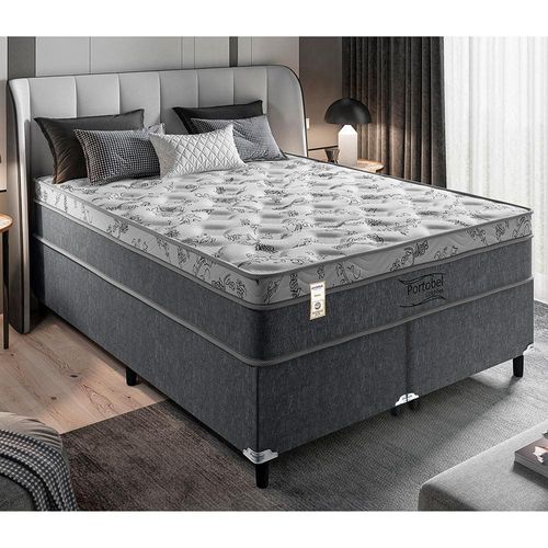 Cama Box King Size Portobel Orion com Molas Ensacadas e Revestimento em Tecido Poliéster 72x193x203cm - Cinza