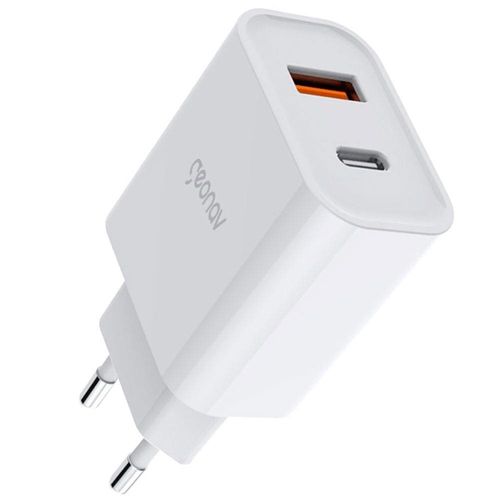 Carregador de Parede Geonav SuperPower Duo 20W com Porta USB-C e USB-A - Branco