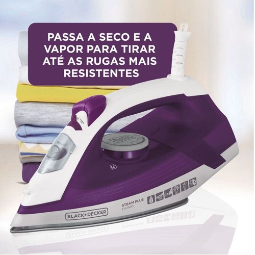 Ferro de Passar a Vapor Base Antiaderente com Spray Black&Decker FX2500 Ceramic Gliss Roxo 1200W 220V