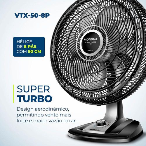 Ventilador de Mesa Mondial VTX-50-8P Preto - 50 cm 110V