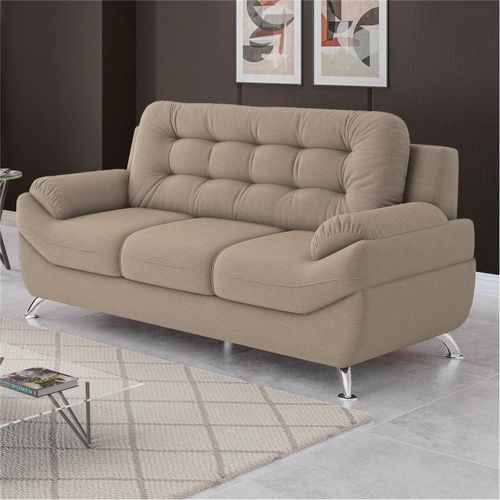 Sofá 3 Lugares Linoforte Mercury Revestido com 200cm de Largura e Revestido em Tecido Suede Areia