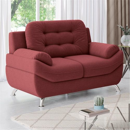 Sofá 2 Lugares Linoforte Mercury Revestido em Tecido Suede 150cm de Largura Vermelho Carmim