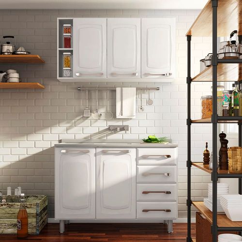 Cozinha Modulada Itatiaia Diamante com 2 peças, 5 portas e 4 gavetas - 120 cm de largura COZINHA-DIAMANTE-2-PCS