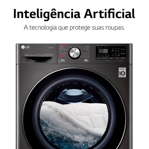 Lavadora e Secadora Elétrica Smart LG WashTower WK17BS6A 17 Kg Aço Escovado Preto com Inteligência Artificial AIDD - 220v