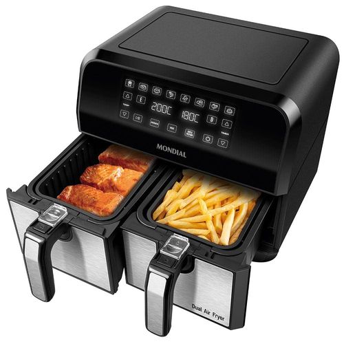 Fritadeira Elétrica Sem Óleo Air Fryer Mondial AFD-01-BI 8L Digital com Cesto Duplo– Preta/Inox 110V