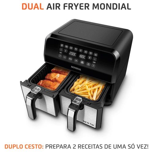 Fritadeira Elétrica Sem Óleo Air Fryer Mondial AFD-01-BI 8L Digital com Cesto Duplo– Preta/Inox 110V