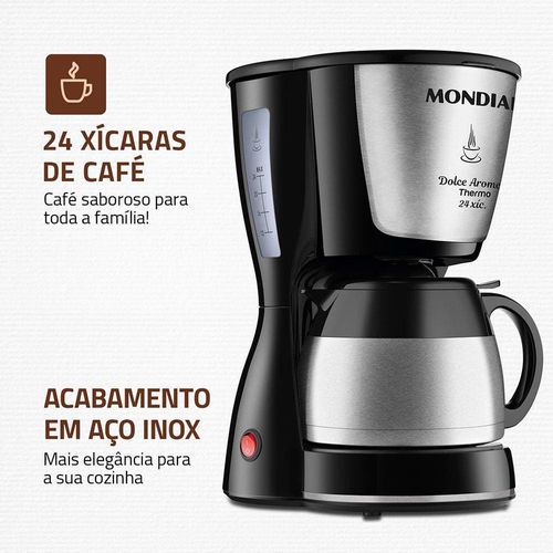 Cafeteira Elétrica Mondial Dolce Arome Thermo Inox C-33 JT 24 Xícaras - Preta 220V