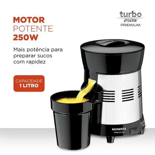 Extrator de Frutas Mondial Turbo Premium E-10 250W Bivolt - Preto