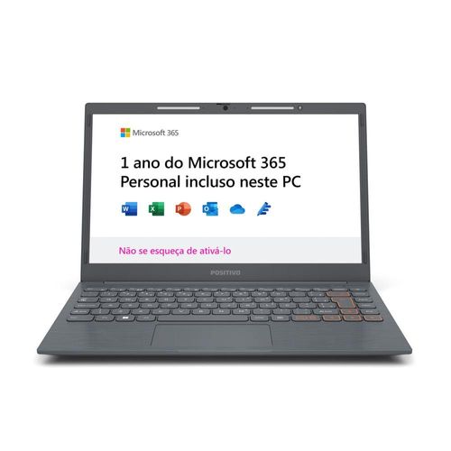 Notebook Positivo Vision C14 Lumina BAR Celeron 4GB 128GB eMMC, 14.1” HD Windows 11 Tecla Link + Microsoft 365 Personal com licença válida por 1 ano