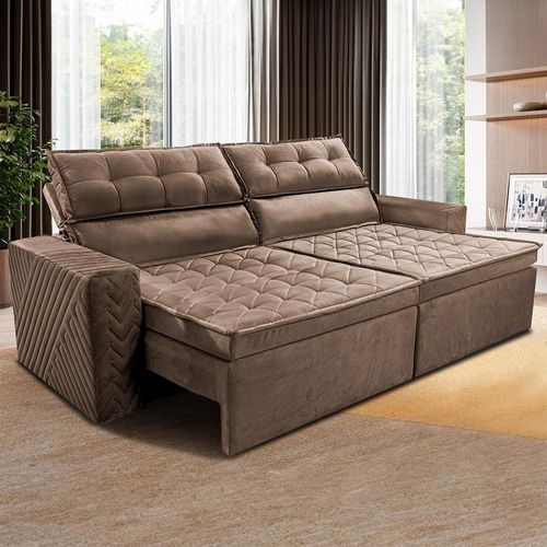 Sofá 3 Lugares Cama inBox Belém Retrátil/Reclinável com 200 cm de Largura e Revestido em Suede Velusoft Castor