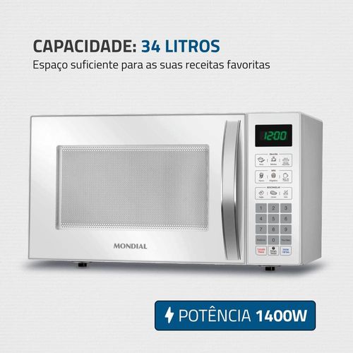 Micro-ondas Mondial MO-02-34-W com 10 Ajustes de Potência e Função Tira Odor – 34L Branco 220V