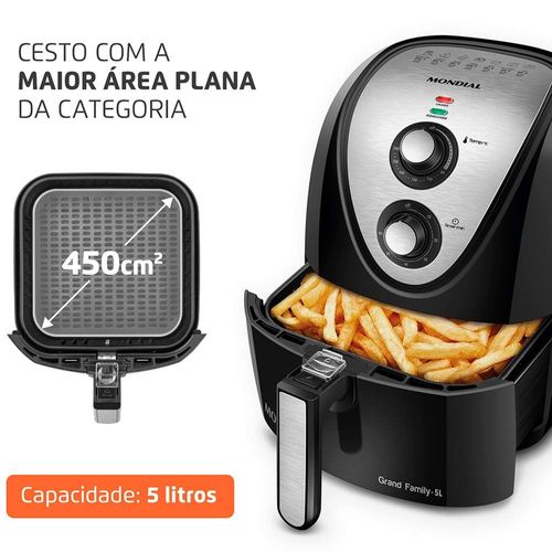 Fritadeira Elétrica Sem Óleo Mondial AFN-50 Grand Family Inox 5L - Preta 110V