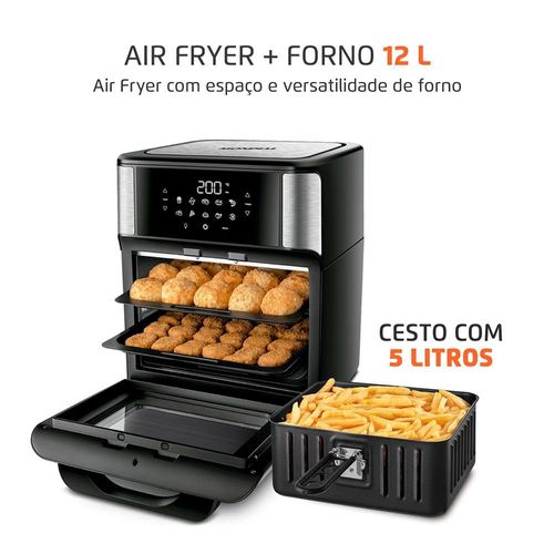 Fritadeira Elétrica Sem Óleo Air Fryer Oven 2 em 1 Mondial AFON-12L-BI 12L Digital – Preta/Inox 220V