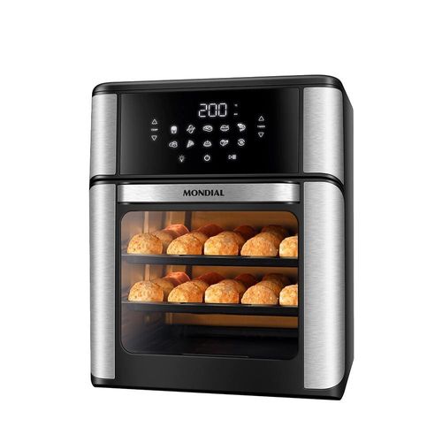 Fritadeira Elétrica Sem Óleo Air Fryer Oven 2 em 1 Mondial AFON-12L-BI 12L Digital – Preta/Inox 110V