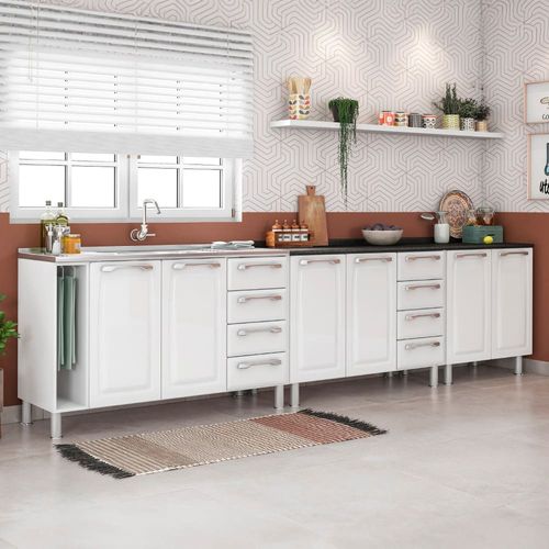 Cozinha Modulada Itatiaia Diamante com 3 peças, 6 portas e 4 gavetas - 295 cm de largura COZINHA-DIAMANTE-3PCS-BALCAO-