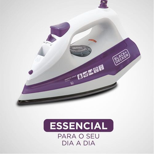 Ferro de Passar a Vapor Black Decker FX1000 com Base Antiaderente - Branco e Roxo 110V