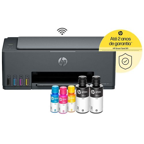 Impressora Multifuncional HP Smart Tank 581 Tanque de Tinta Colorida Wi-Fi (4A8D5A) - Impressora, Copiadora e Scanner